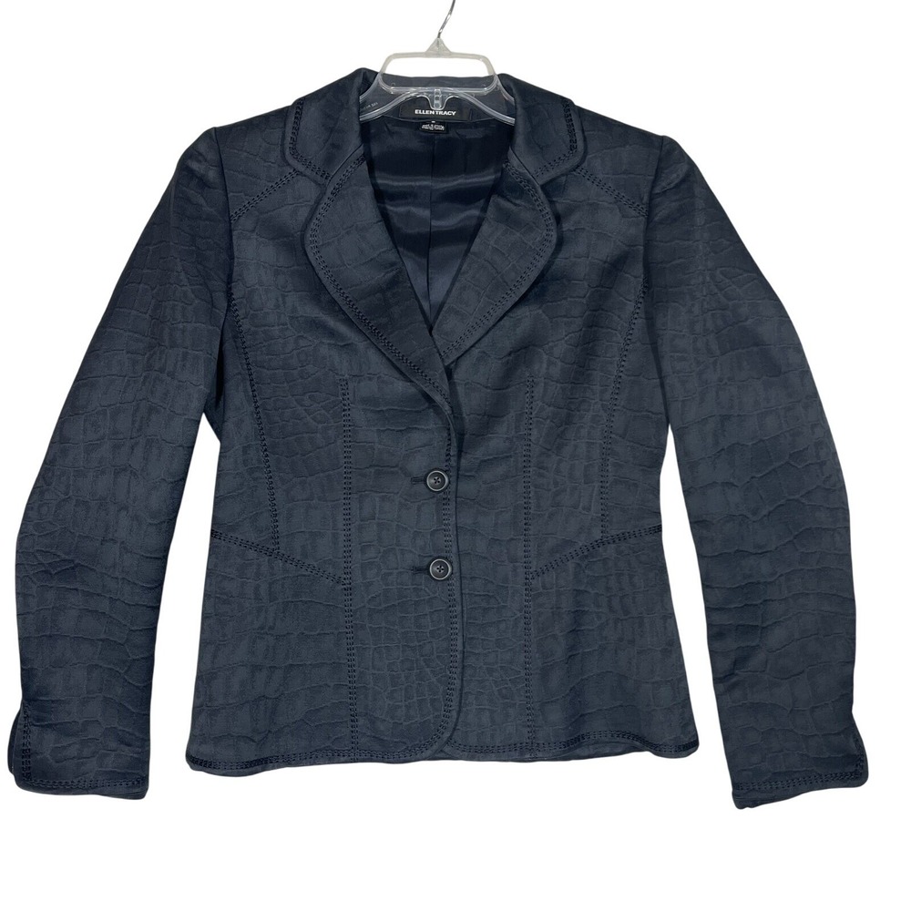 Chic Ellen Tracy Tailored Blazer Black Crocodile Embossed Blazer Womens 6
